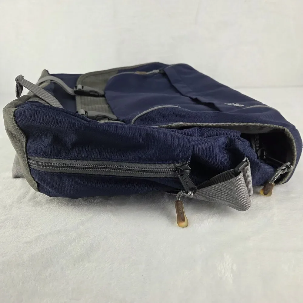LL Bean Vintage Blue Gray Padded Laptop Messenger Shoulder Bag Briefcase